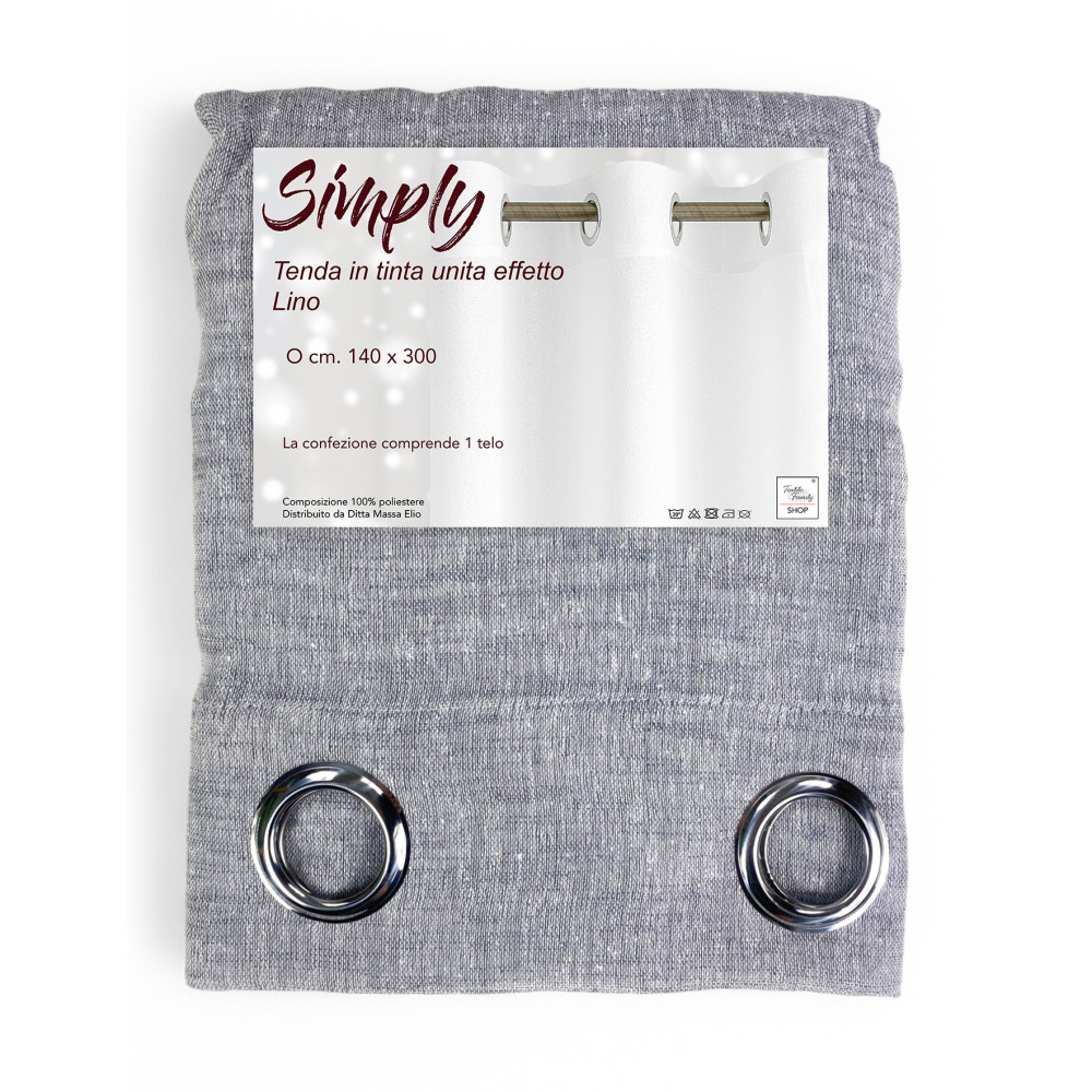 Tenda Simply Effetto Lino 140x300 cm Grigio - Tinta Unita Semitrasparente - Poliestere con Anelli - Stile Moderno